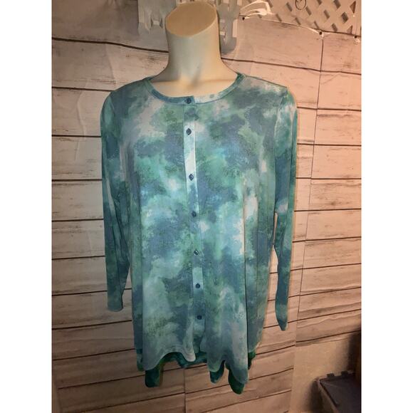 Logo By Lori Goldstein XL Cardigan Top & Layered Multicolor Stretch 2 Piece Tank - Picture 13 of 13